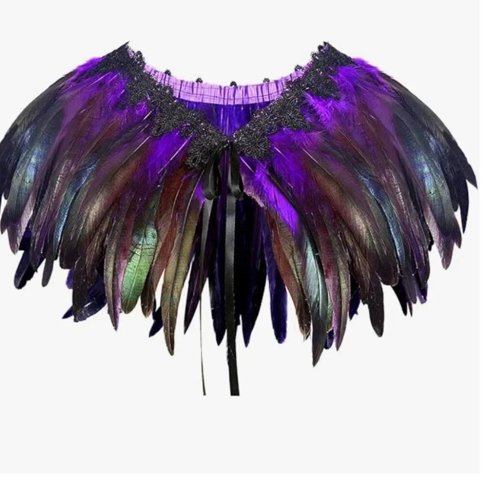 Women's Purple Natural Feather Shawl Cape